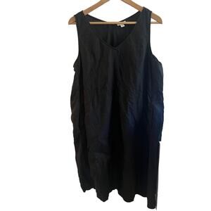 Linen asymmetric sleeveless black midi dress size large